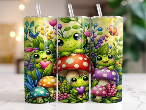 Cute Frog Mushroom Cottagecore Tumbler