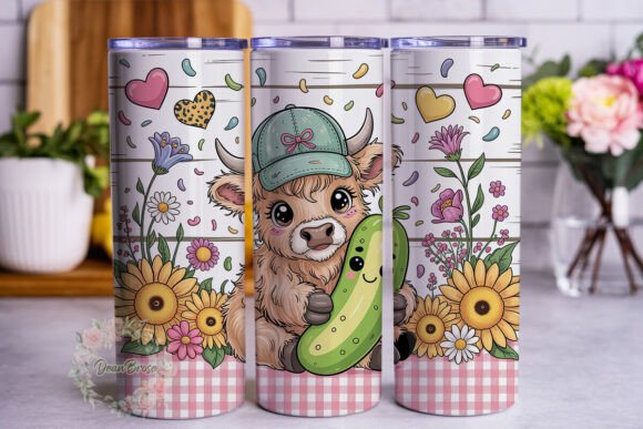 Cute Highland Cow Pickle Tumbler Embroidery Design Review