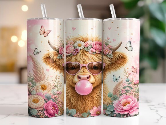 Cute Highland Cow Tumbler Wrap Design Review