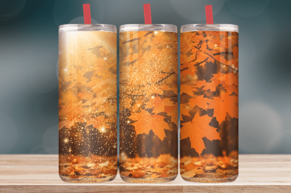 Fall Orange Leaves Glitter Blend Tumbler