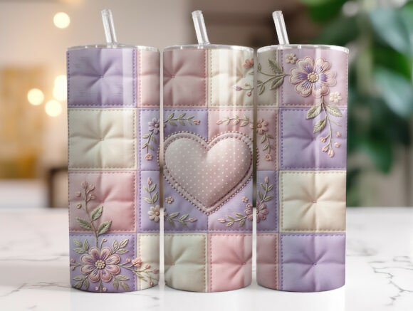 Floral Patchwork Heart Quilt Tumbler PNG Review