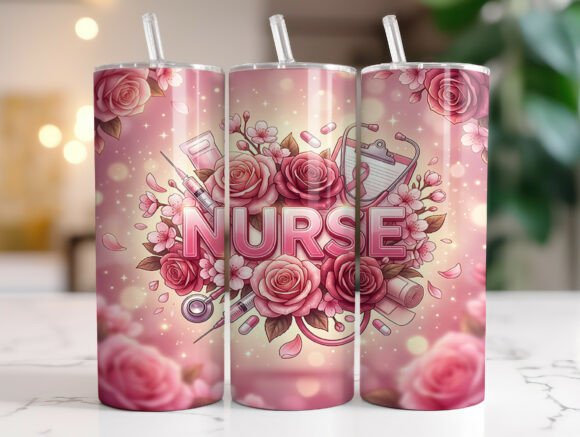Floral Pink Nurse Tumbler Wrap PNG Review
