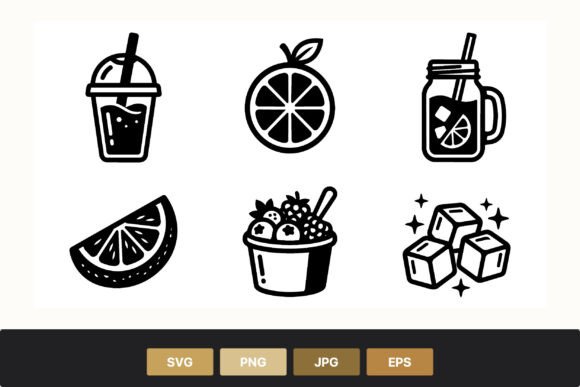 Fruit Slice Cup and Ice Cubes Icons Review