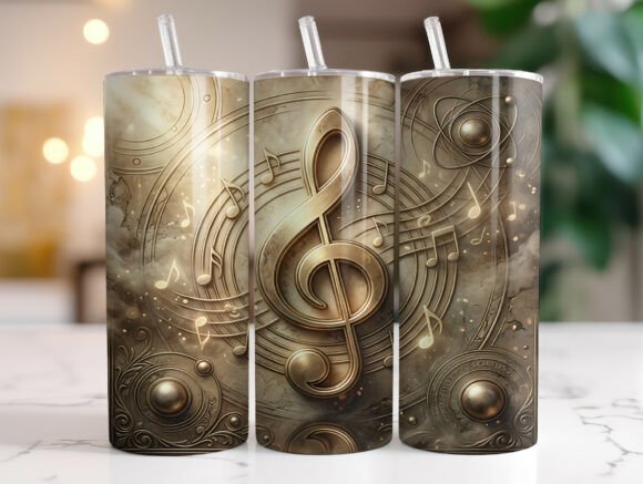 Gold Treble Clef Music Notes Tumbler PNG Review