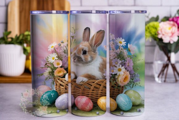 Pastel Easter Bunny Flowers Tumbler Wrap Design Review