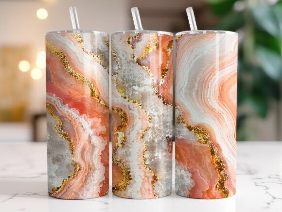 Rose Gold Marble Agate Glitter Tumbler