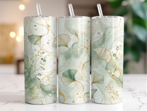 Sage Green Botanical Gold Line Tumbler
