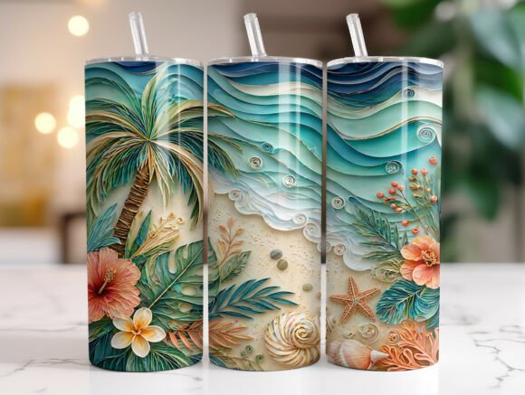 Tropical Beach Quilling Tumbler Wrap PNG Review