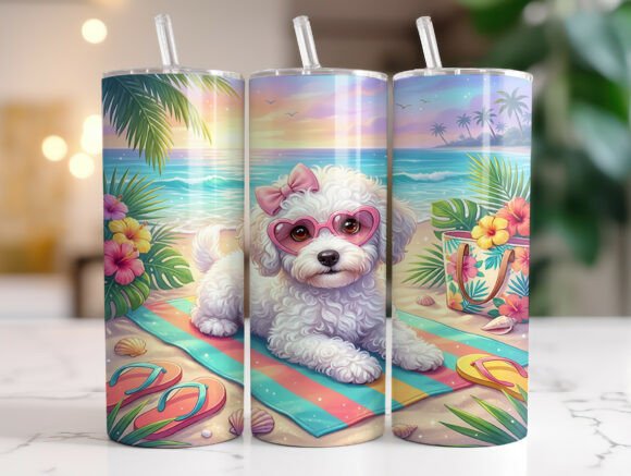 Tropical Puppy Beach Summer Tumbler Wrap
