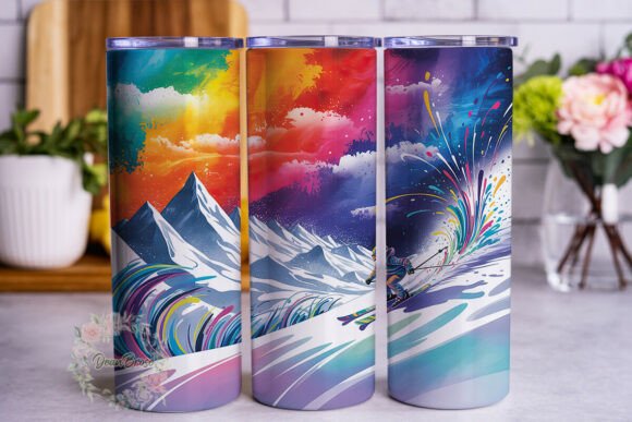 Vibrant Winter Ski Mountain Tumbler Wrap Design Review