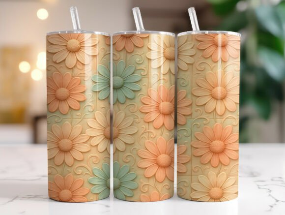 Vintage Pastel Daisy Pattern Tumbler PNG